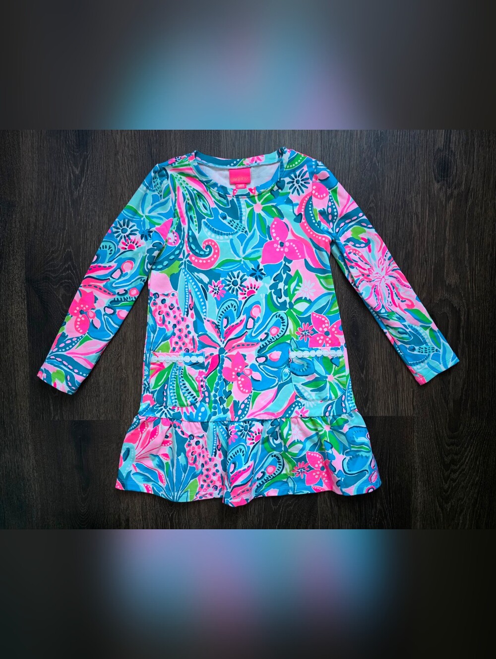 Lilly Pulitzer girl Vira "Turquoise Oasis Golden Hour" dress